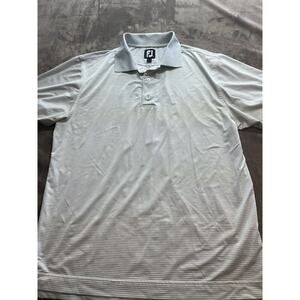 FJ FootJoy Short Sleeve Blue White Striped Polo Shirt Small Green Island Logo